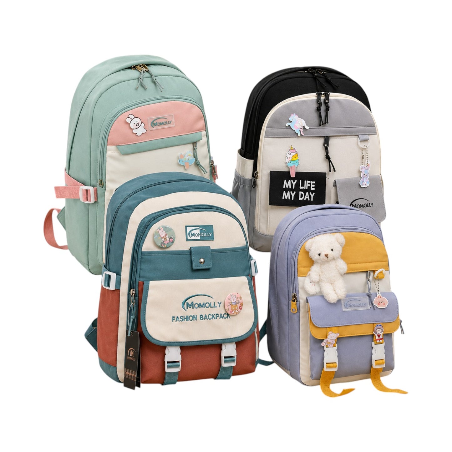 Momolly Backpack School Bag Laptop Backpack Durable Waterproof Material - Plush Pendant Accessories (44 * 29 * 18cm)