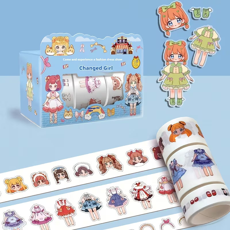 1 Box of 3 Rolls, Cute Stickers, Dress-Up Stickers