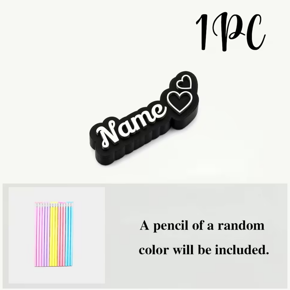 Elite Stationery House personalized 3D printed black name pencil cap with heart design and a free pencil included