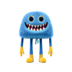 Elite Stationery House fuzzy blue monster sticker with yellow hands and feet and a wide toothy grin