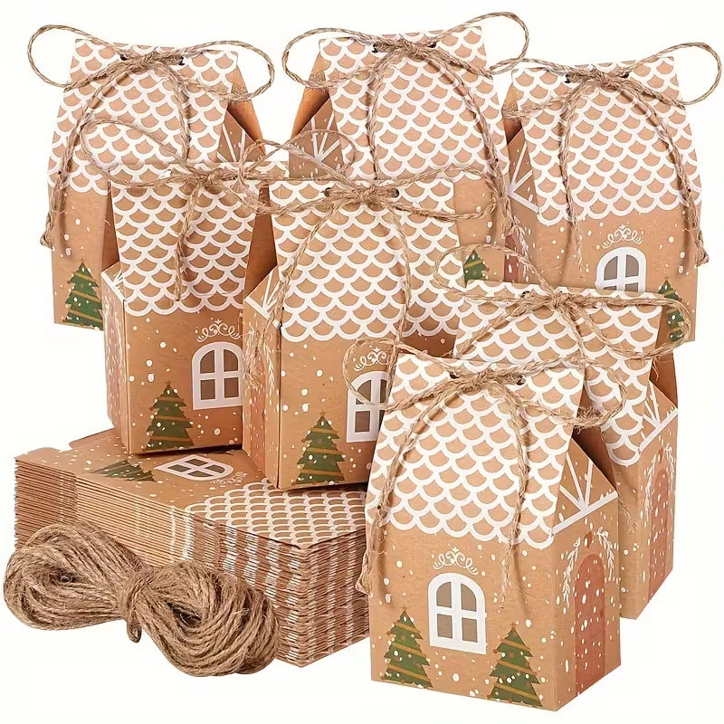 Christmas Cow Paper Boxes, Mini House Shaped Gift Bags, 1 pcs.