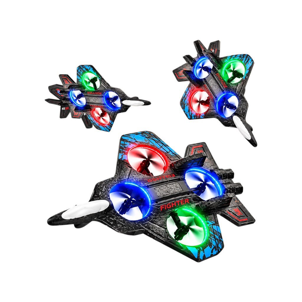 Elite Stationery House remote control fighter plane drone with multicolored LED lights and 360-degree rotation