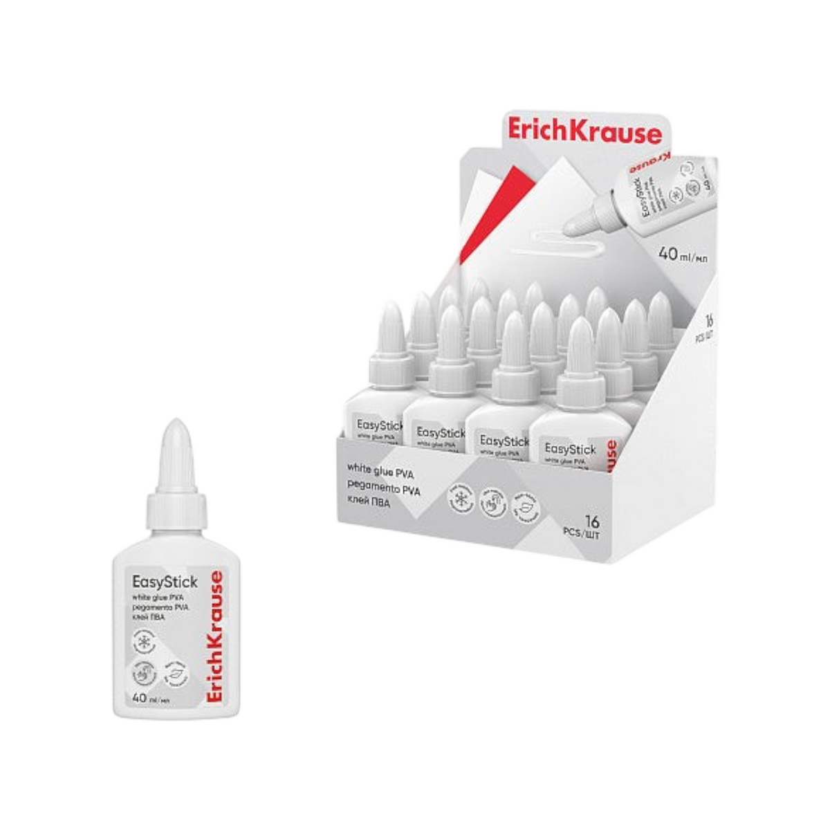 Elite Stationery House Erich Krause white PVA glue bottles in a 16-piece retail display box for office and school use