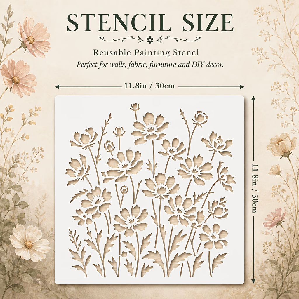 1pc Large Reusable Wildflower Stencil with Multi-Size Wildflower Pattern