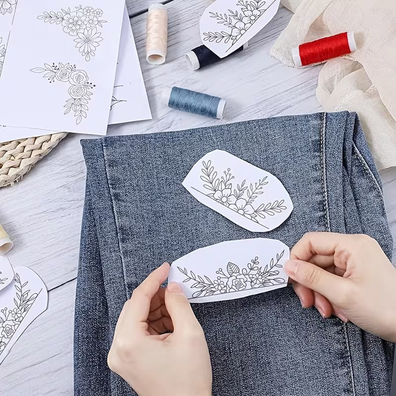 26pcs Set of Soluble Self-Adhesive Embroidery Patterns, Paper for Appliqué and Hand Embroidery