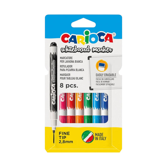 Carioca Marker Whiteboard, Fine Tip 2.8mm Set of 8 Pcs, Assorted Colors