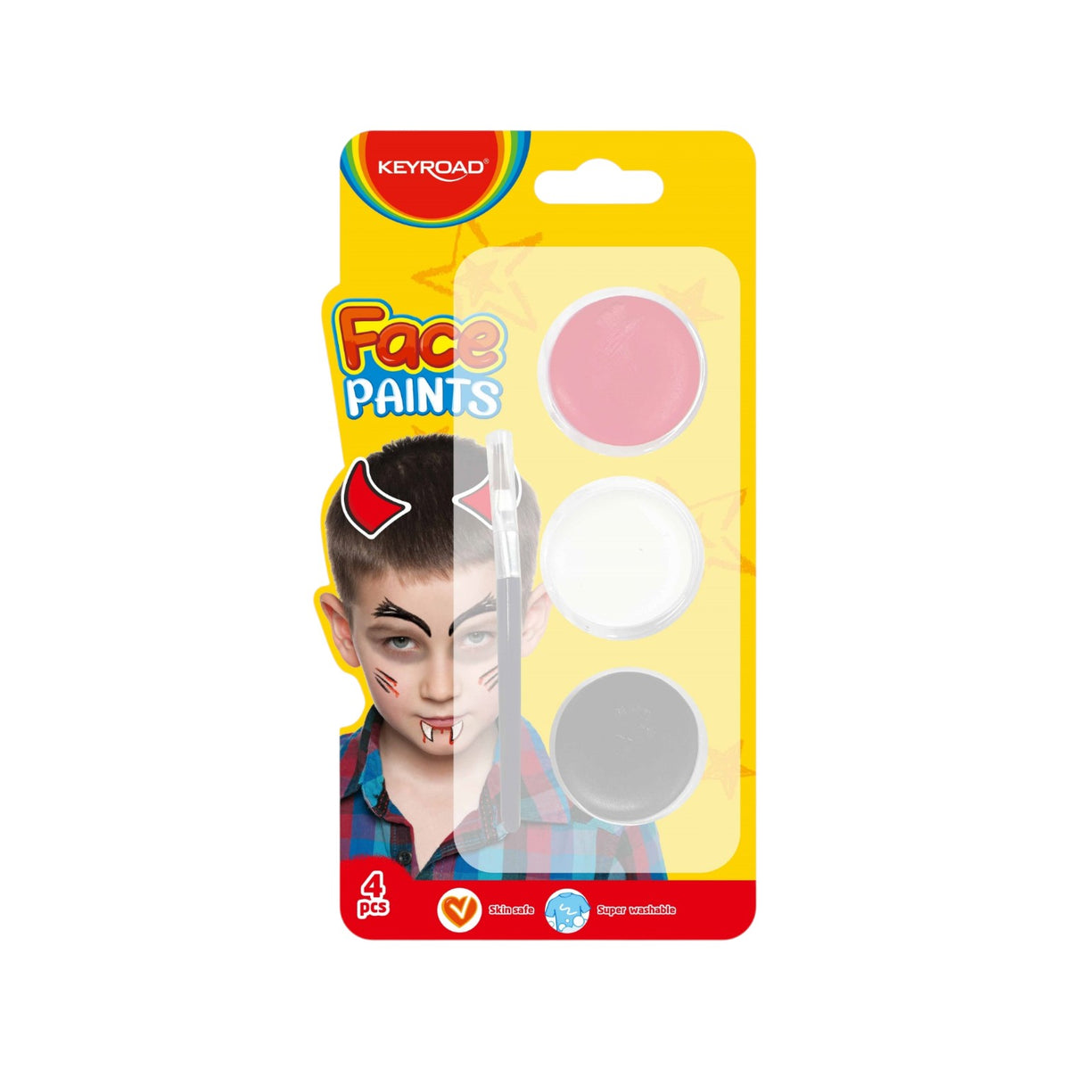 Keyroad Face Paint - Card with 3 Colors + Brush - Model KR972892