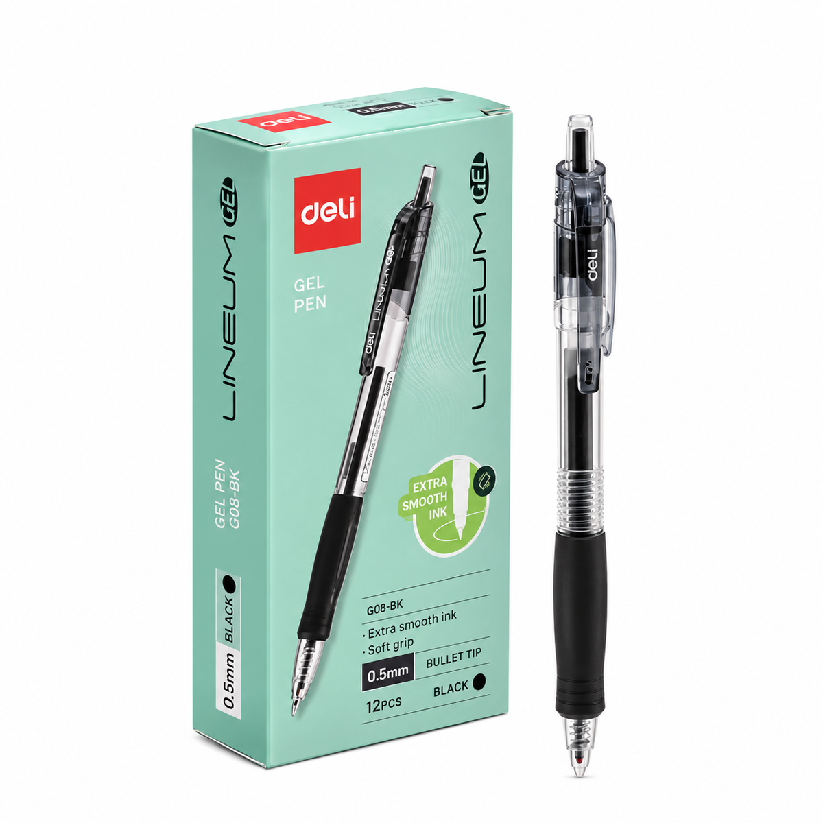 Deli G087-BK Retractable Gel Pen Set, 0.7 mm, 12 Pieces, Black
