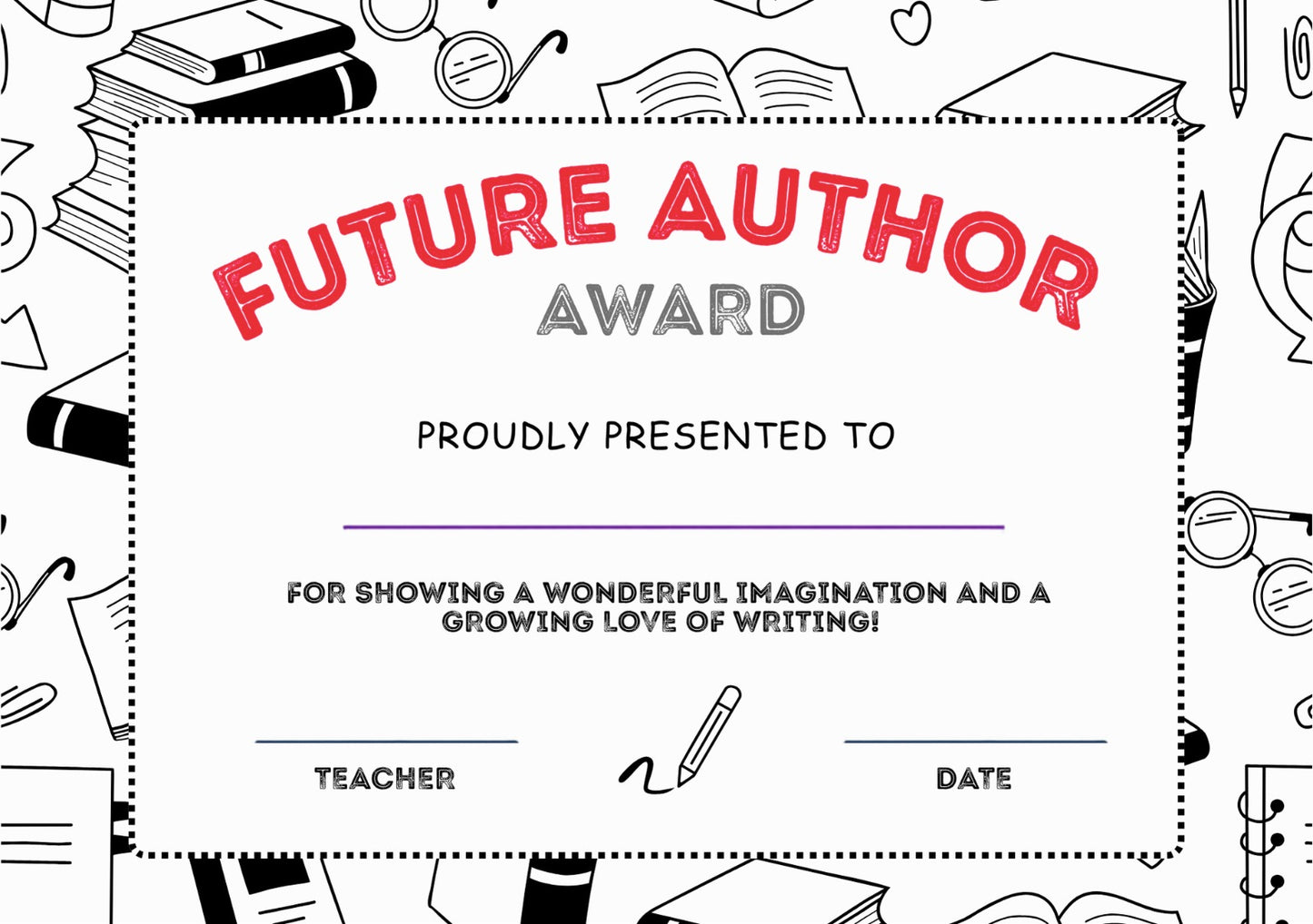 Future Author  Certificate  - Pack of 20
