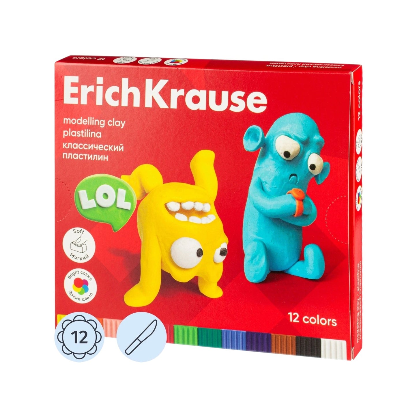 Erich Krause Jolly Friends Colored Clay with Shaping Tool - 12 Pieces, 216g - Model 61347