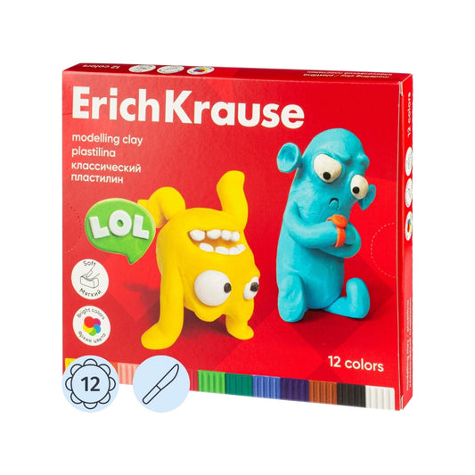 Erich Krause Jolly Friends Colored Clay with Shaping Tool - 12 Pieces, 216g - Model 61347