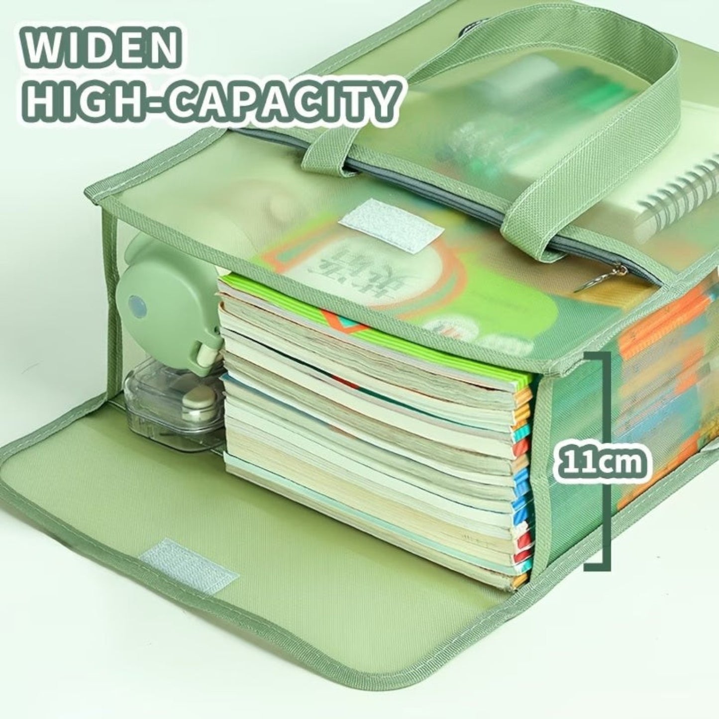 A Multi-Layer File Bag with a Pen And Randomly Colored Sticky Notes