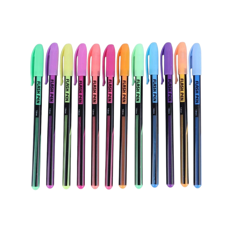 Elite Stationery House 12 pack of XIAO YANG CONG flash gel pens with 1.0mm fine tips in assorted vibrant colours