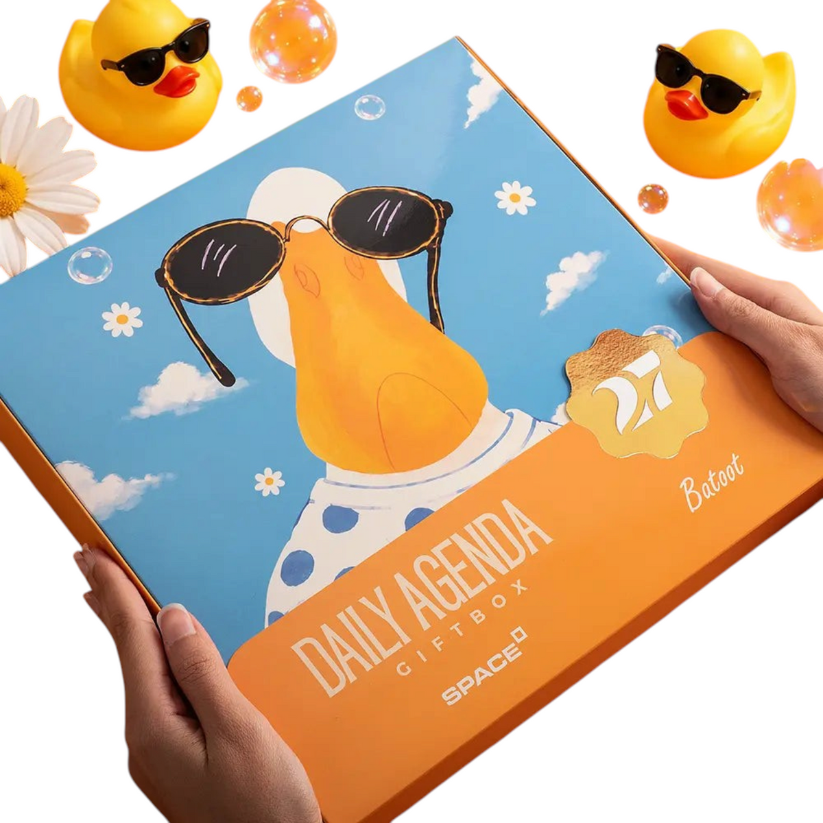 Elite Stationery House 2027 Batot gift box featuring a blue and orange design with a duck wearing sunglasses