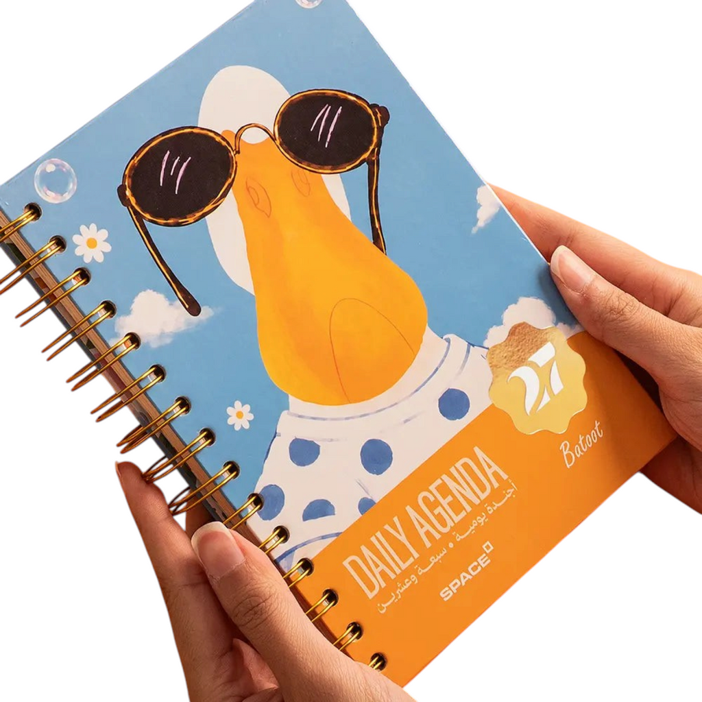 Elite Stationery House 2027 Batot daily agenda with a hard cover, wire binding, and a playful duck illustration.