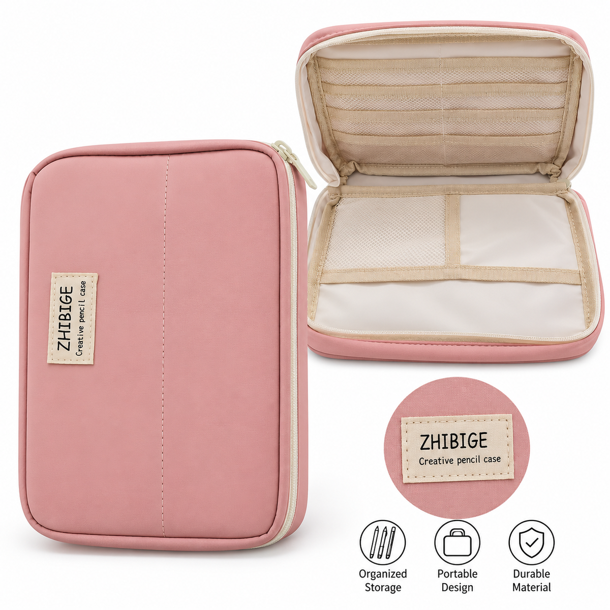 Wide Opening Pencil Case Pen Bag Pouch Pink