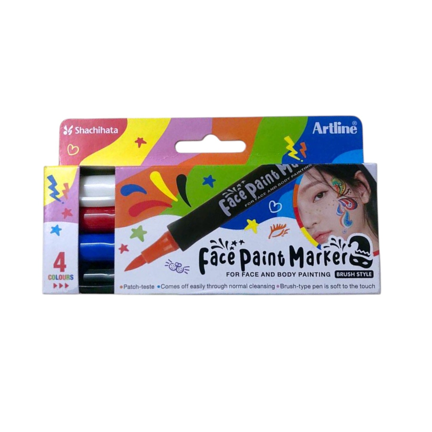 4 Color Face & Body Pen (Gold, Black, Light Orange, Light Green) Set Art Line