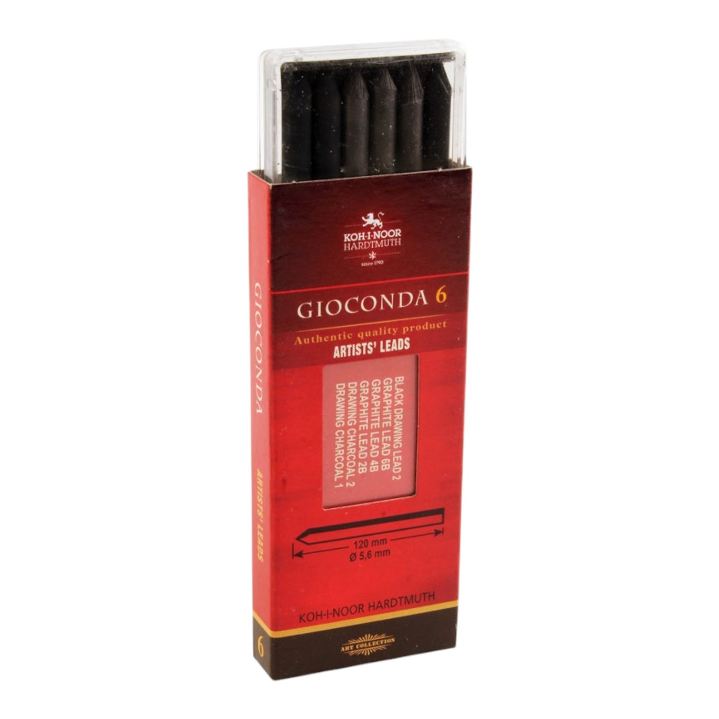 Koh-I-Noor Gioconda Black Charcoal Pencil Set - 6 Pieces, 5.6 mm