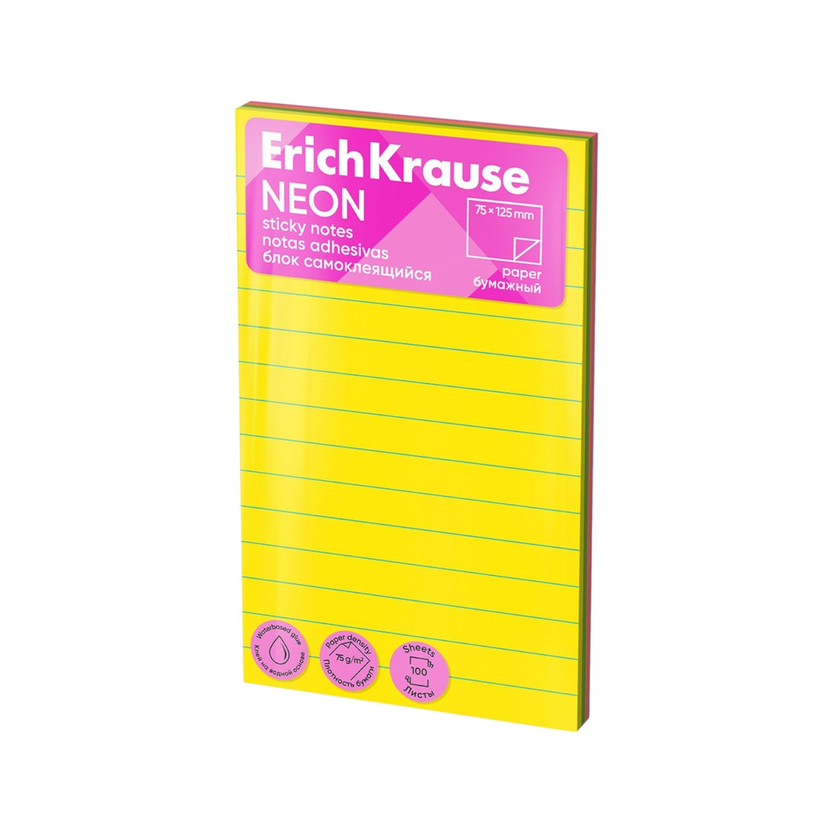 Erich Krause Sticky Notes - 4 Colors Neon Lined 125x75mm 100 Sheets