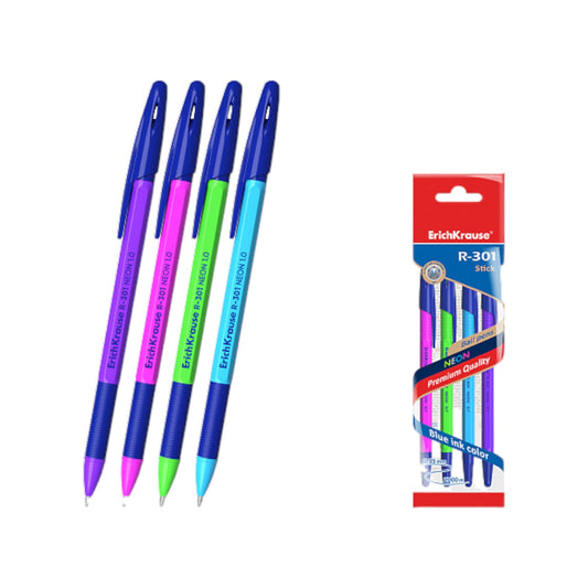 Erich Krause Ballpoint Pen Set - 4 Pieces (red, blue, black, green) 0.7mm - Model R301 NEON