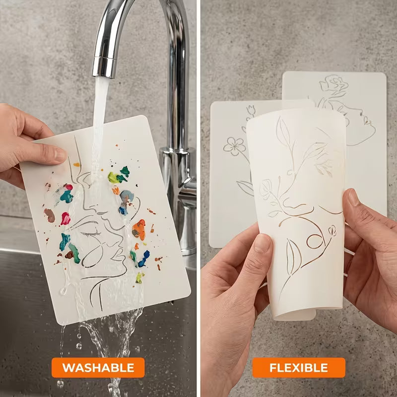 6pcs of Minimalist One Stroke  Floral Line Decoration Combination Templates,