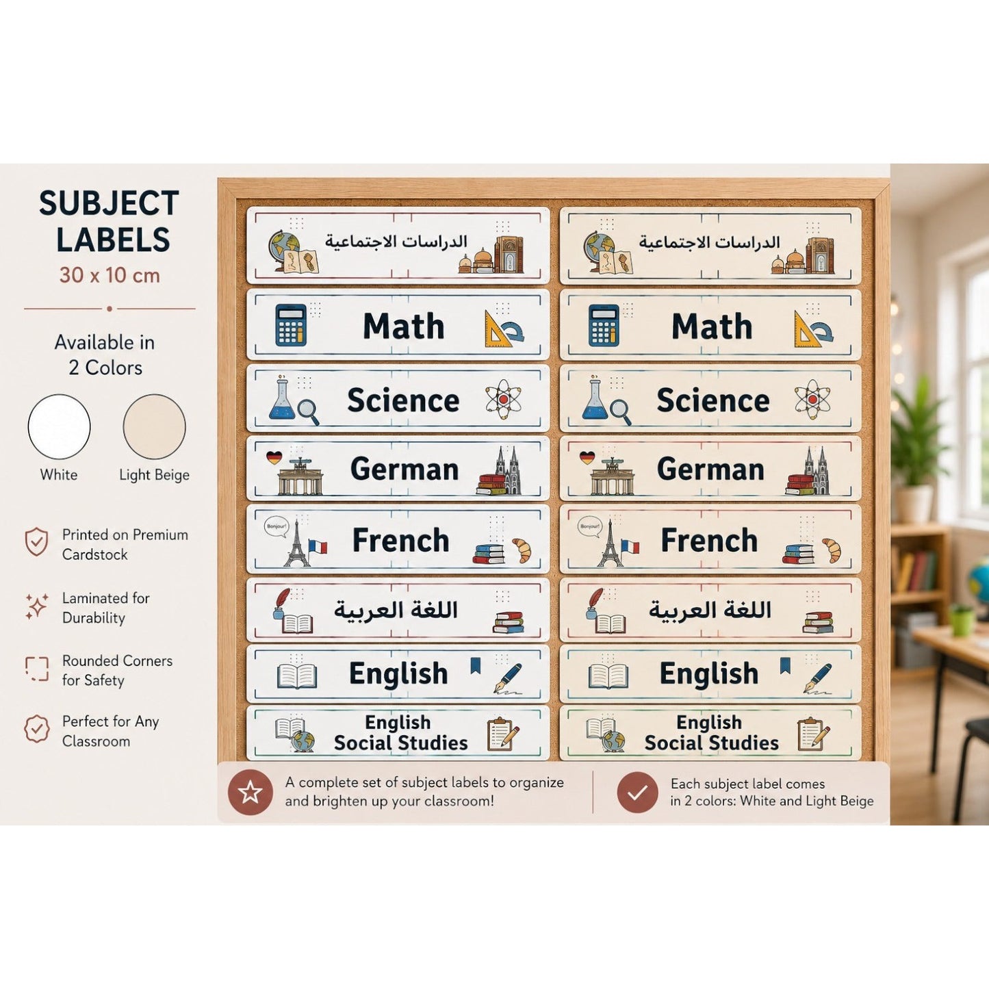 Premium Classroom Subject Labels Set of 8