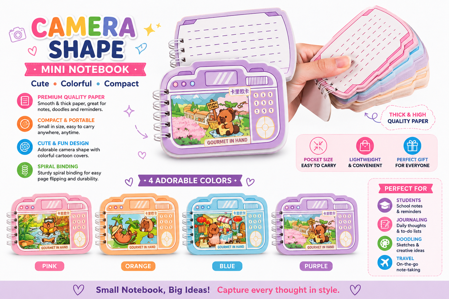 Camera Shape Mini Notebook Colored Paper