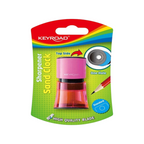 Elite Stationery House Keyroad Sand Clock pencil sharpener with a pink top and translucent red base in packaging