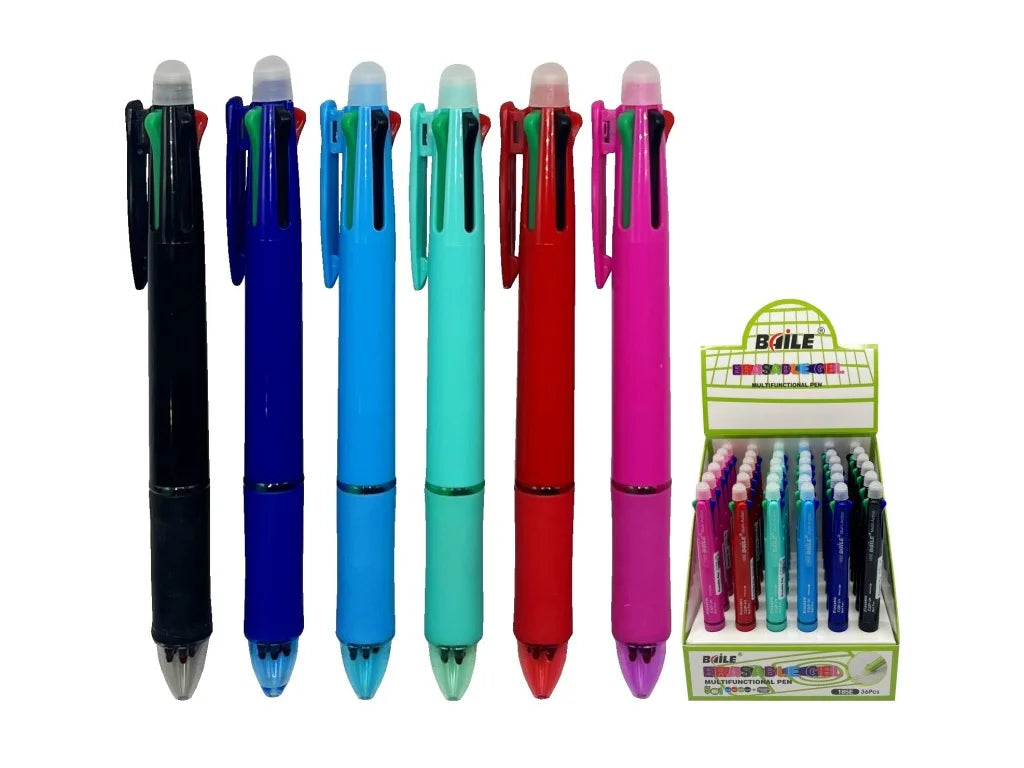 4-Color Ballpoint Pen + 1 Erasable Gel Pen 5-in-1 – Baile Model BL-185E