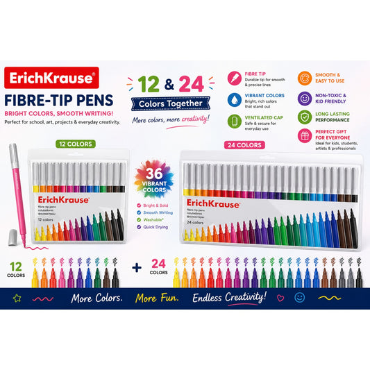 Erich Krause Felt Tip Markers Set 12 & 24 Colors