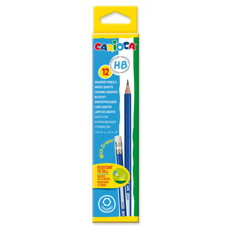 Carioca 42797 HB Wooden Pencils with Eraser, Pack of 12