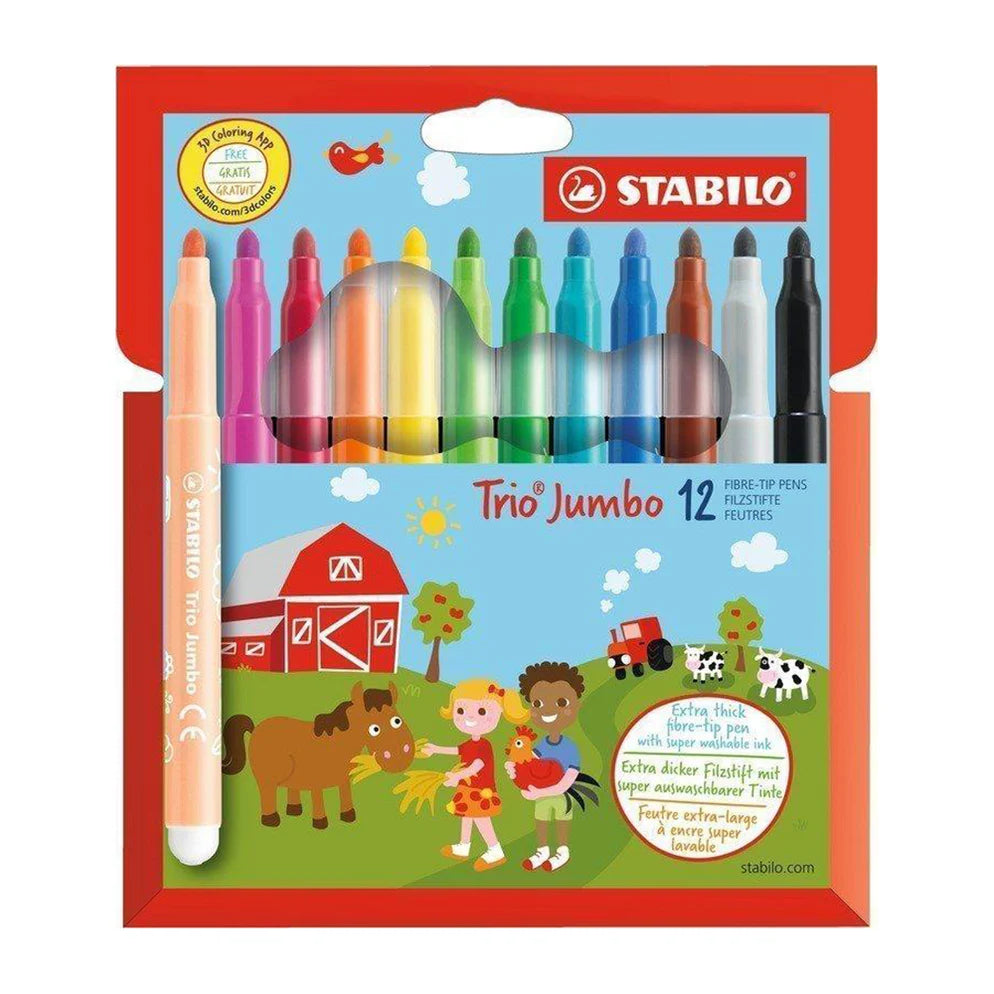 Stabilo Trio Jumbo, Fibretip Colors, 12 Pcs