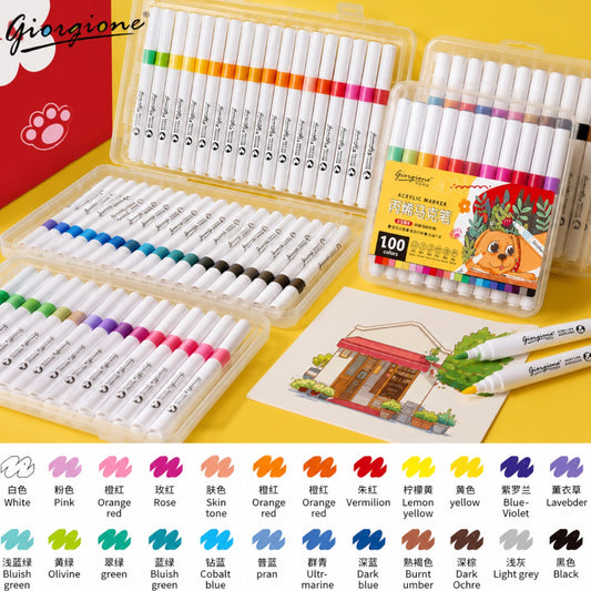 24 Colors Acrylic Paint Marker Pen Set for Crafts Fabric Canvas Glass Paper