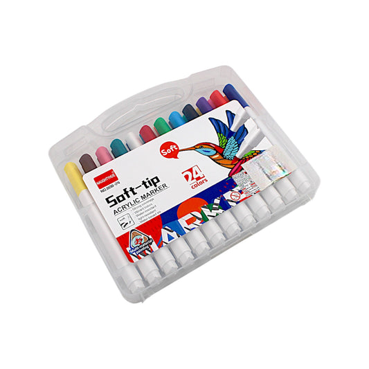 Acrylic Marker - Soft Tip, Set of 24 Colors, Water-Resistant Paint Pens