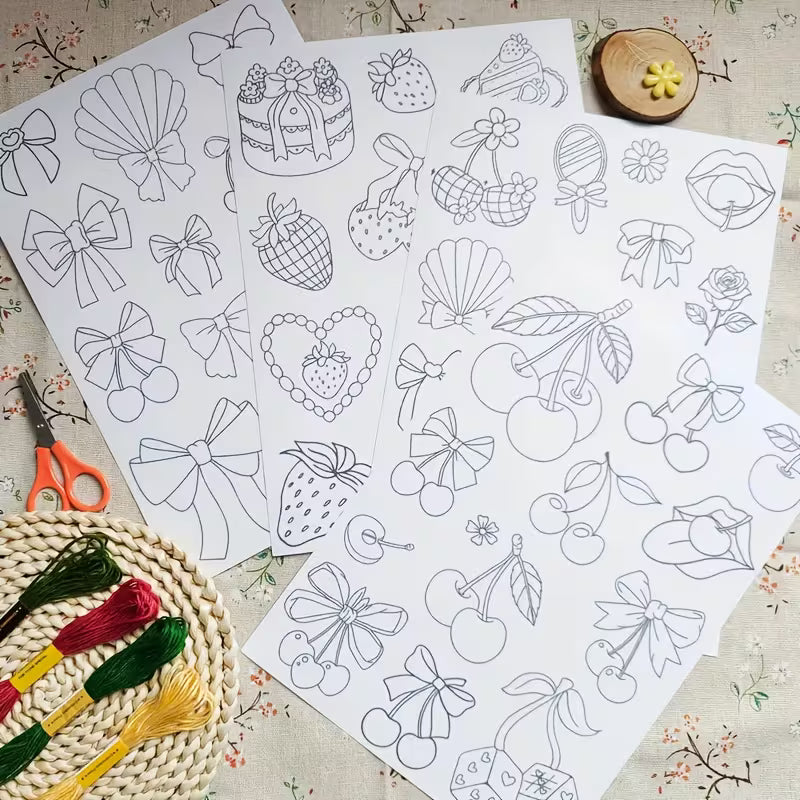 4pcs Set of Water Soluble Embroidery Pattern Sewing Auxiliary Stickers