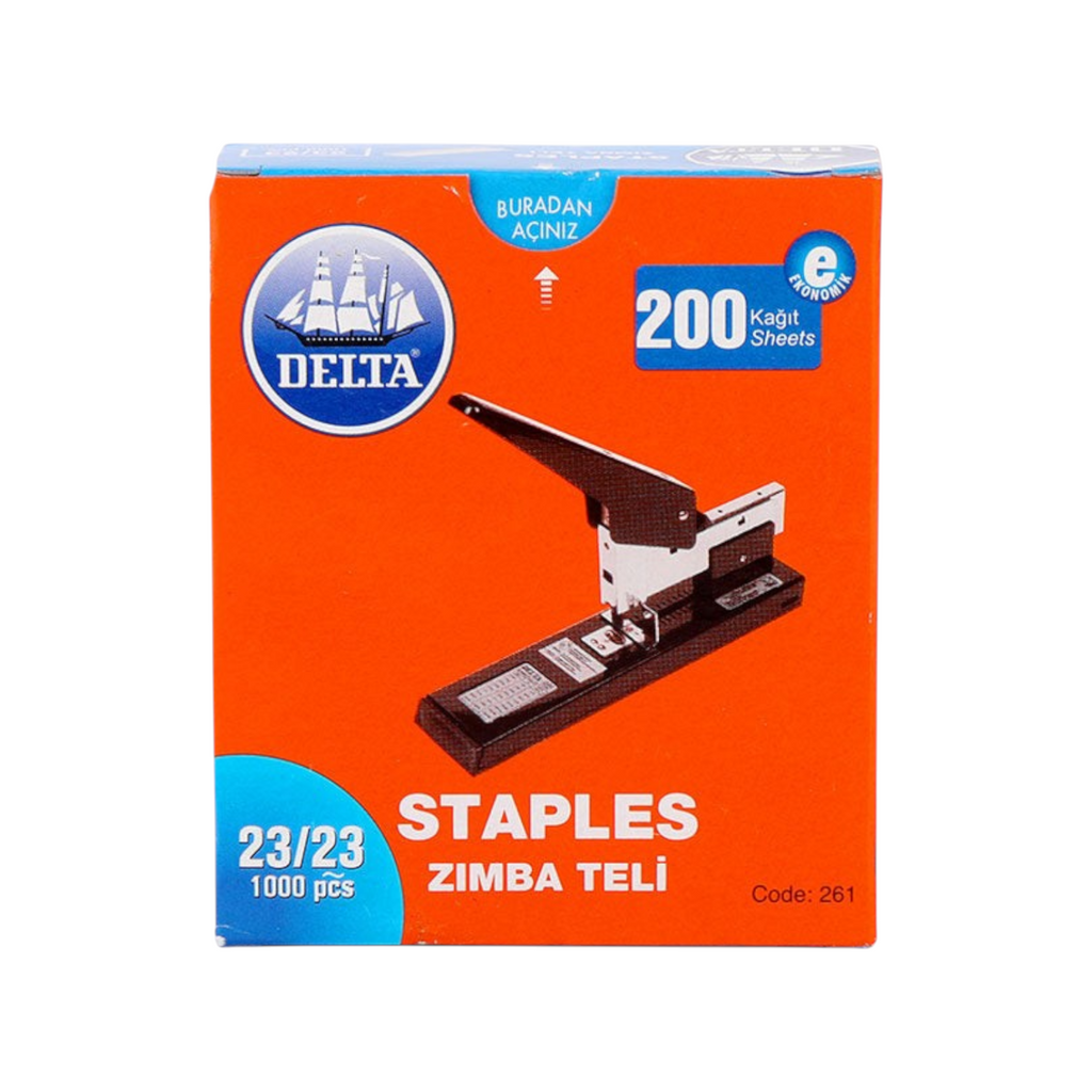Elite Stationery House Delta 261 silver staples 23/23 size for heavy duty stapling, 5000 piece box