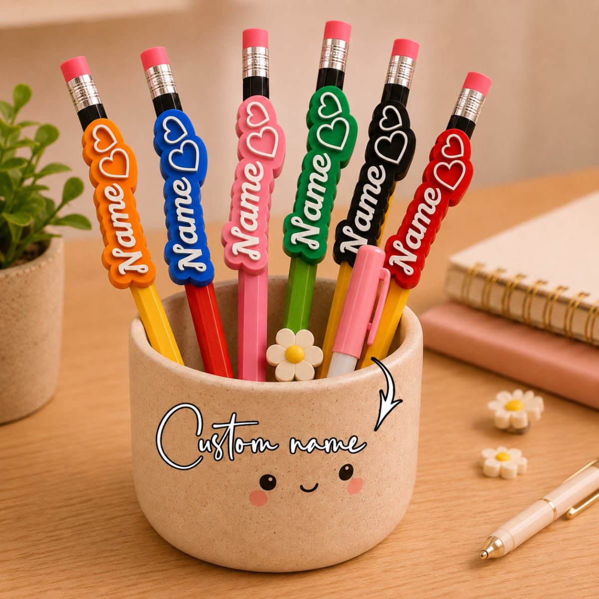 Personalized 3 D  Name Pencil Caps+ 1  Free Pencil: ( max 10 letters )