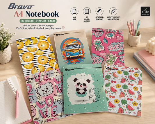 80 Sheets Bravo Stapled Lined Notebook  A4