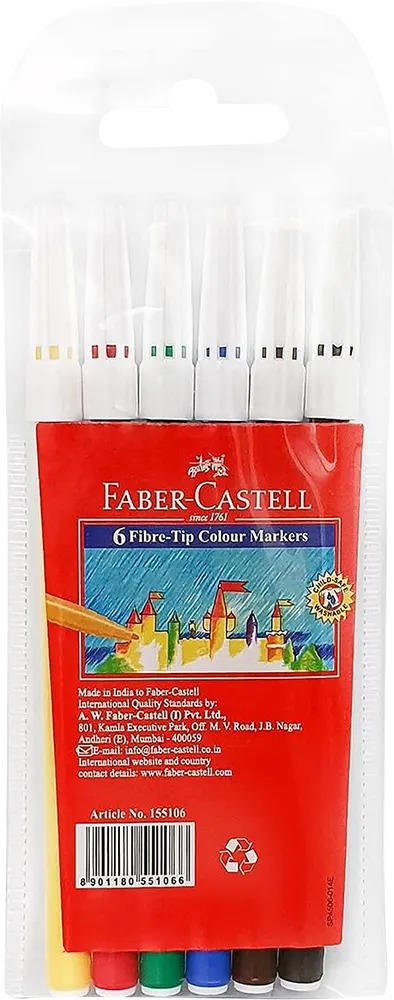 Faber-Castell Colored Painting Felt Pens, 6 Colors, Thin,