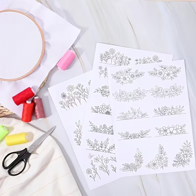 Water-Soluble Embroidery Stabilizer, Pack of 3 Floral Designs, Suitable for Embroidery Patterns,