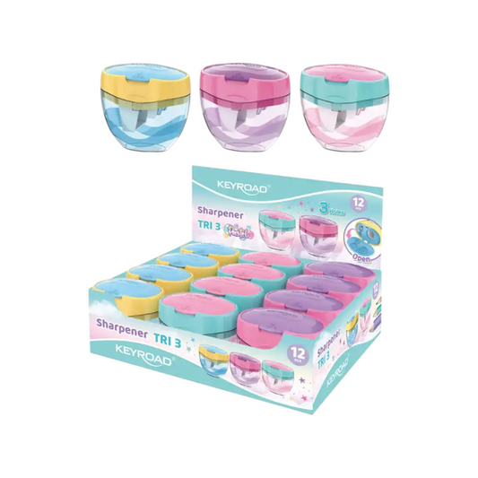 Keyroad 3-hole plastic sharpener with container - model KR972414