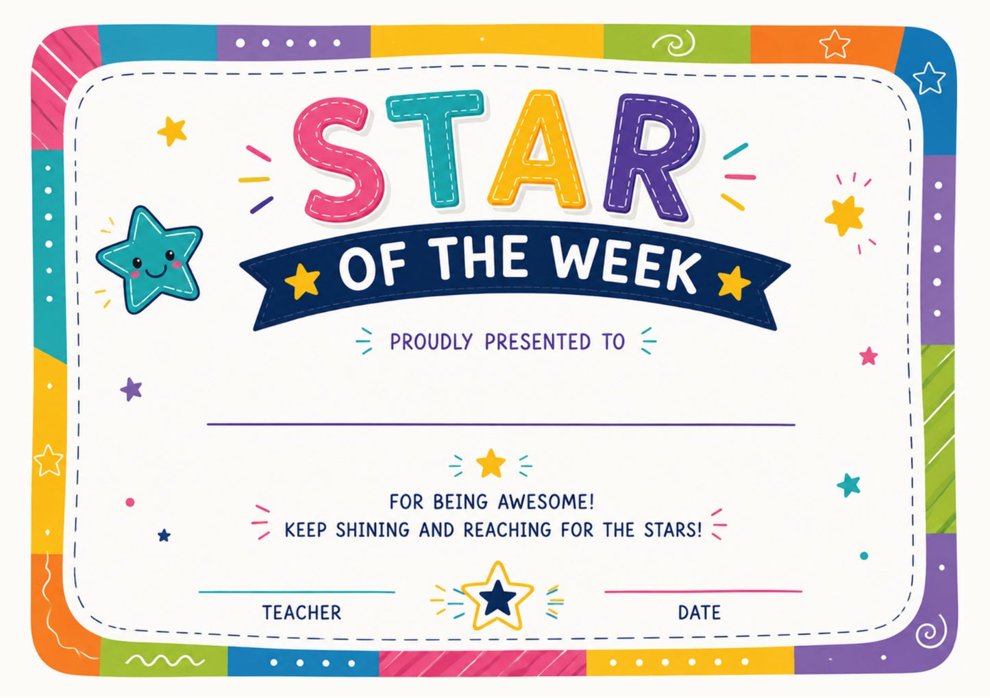 Star Of The Week 3  Certificate - Pack of 20