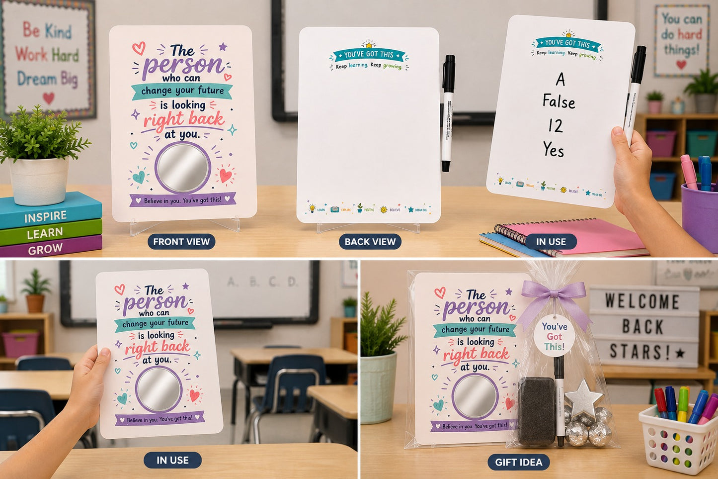 Mirror Motivation Dry-Erase Response Board | Laminated Student Gift | Pack of 15