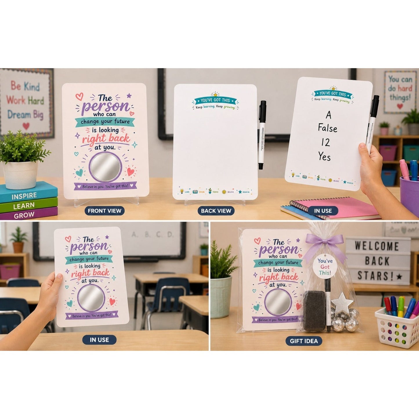 Mirror Motivation Dry-Erase Response Board | Laminated Student Gift | Pack of 15