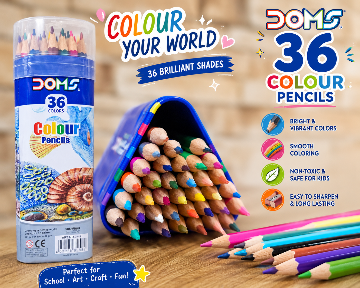 Doms Non-Toxic Color Pencil Set in Triangular  Tin Box