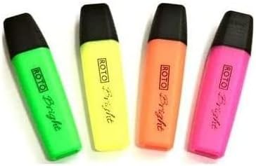 Roto Bright Text Highlighter, Set Of 4 Markers, 2-6mm, Multicolor