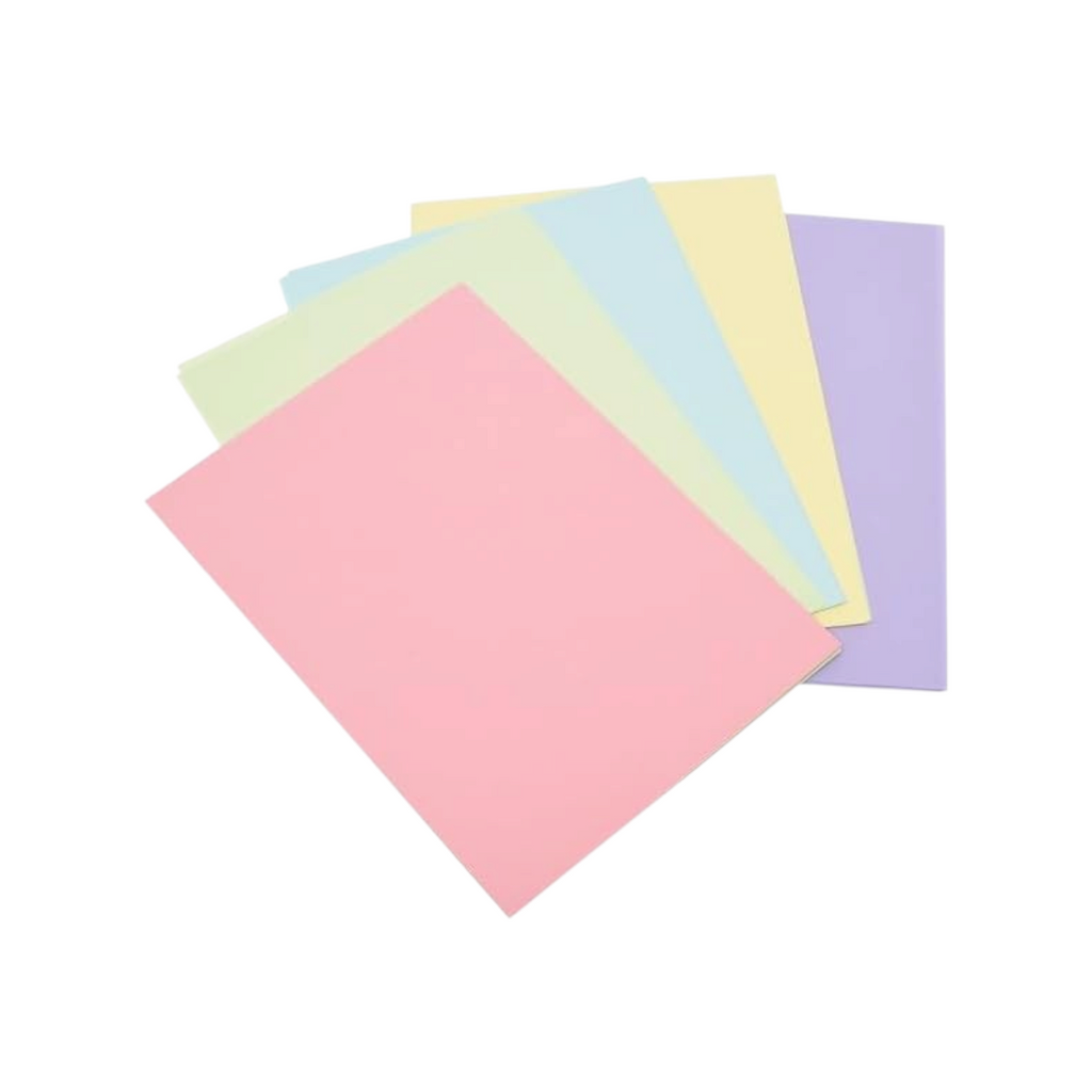 Elite Stationery House A4 colored printer paper in a mix of vibrant pastel shades including pink, blue, and yellow.