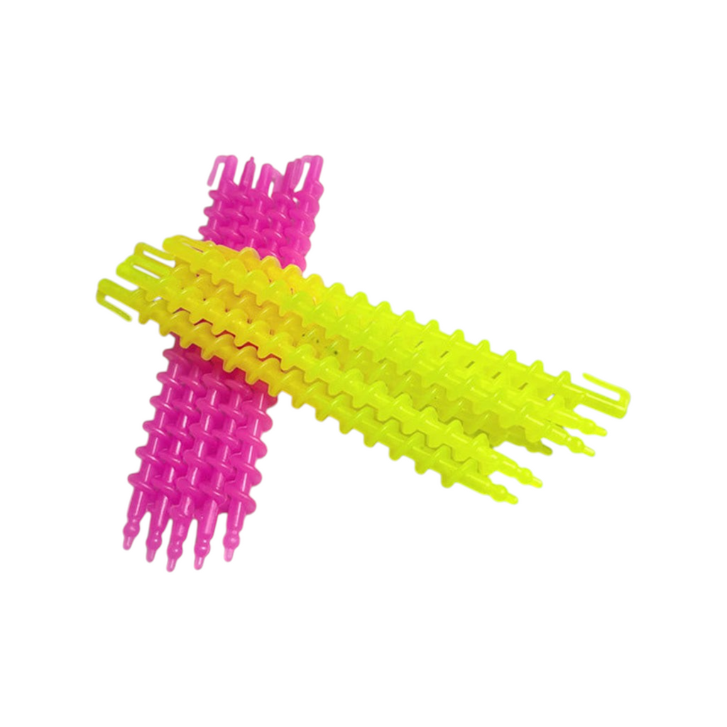 Elite Stationery House spiral hair curling rods in bright pink and yellow plastic for cold perming hairstyles