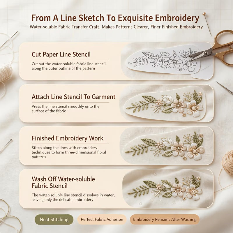 12pcs Water-soluble Embroidery Self-adhesive Stickers, Designed for Embroidery Beginners!