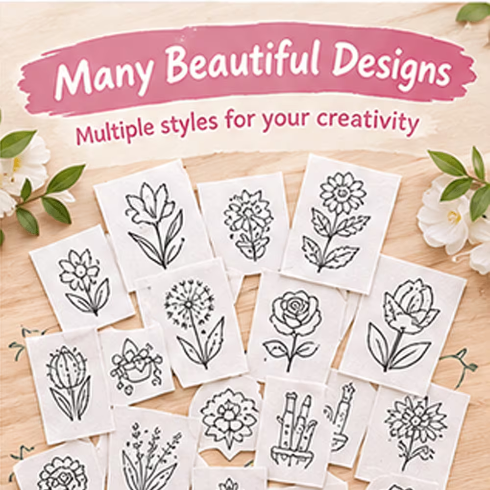 30pcs DIY Embroidery Stickers, Water-Soluble Floral & Botanical Transfer Designs